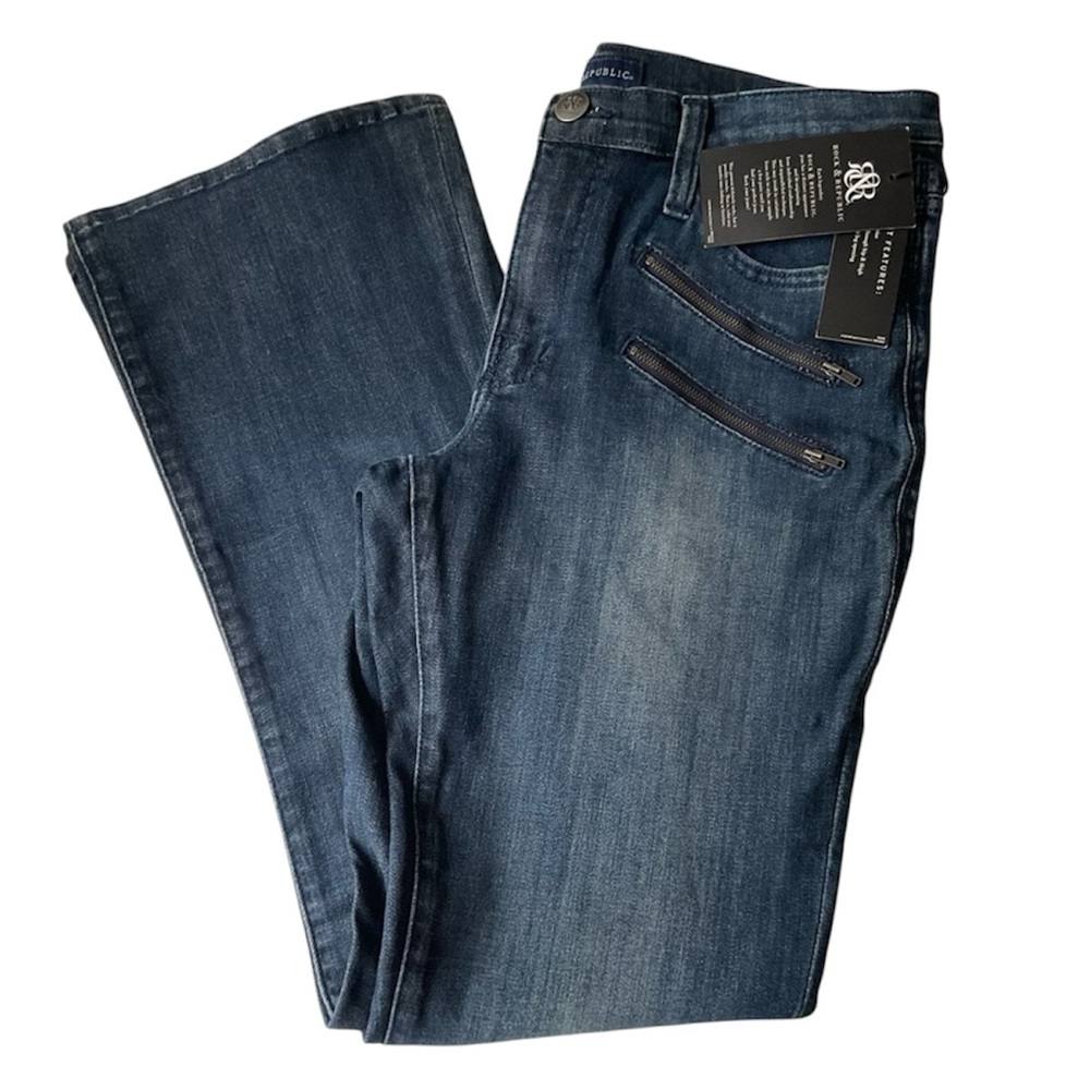 ROCK & REPUBLIC KASANDRA Jeans Double Zipper Front Mid Rise Boot Cut Sz 14S New